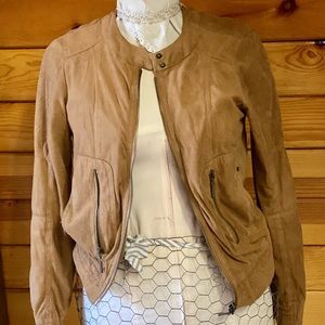 Faux suede camel colored lightweight jacket.